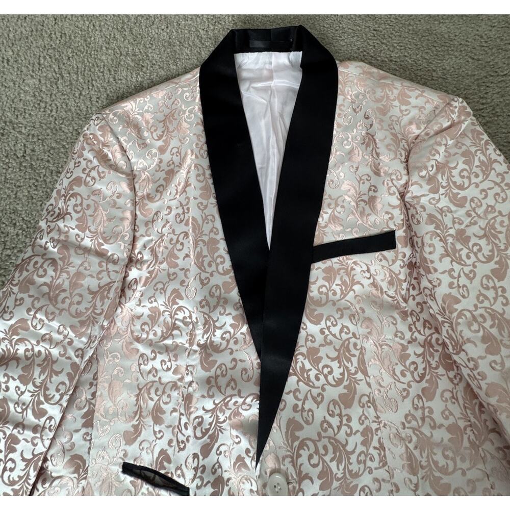 Mens Cream Rose Gold Floral Jacquard Tuxedo Blazer Black Shawl Lapel NWOT - Picture 5 of 8